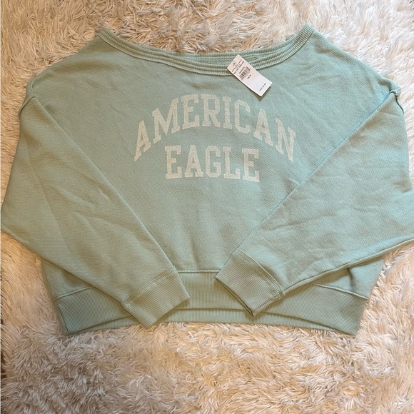 American Eagle teal colored off the shoulder sweatshirt NWT - Picture 1 of 4